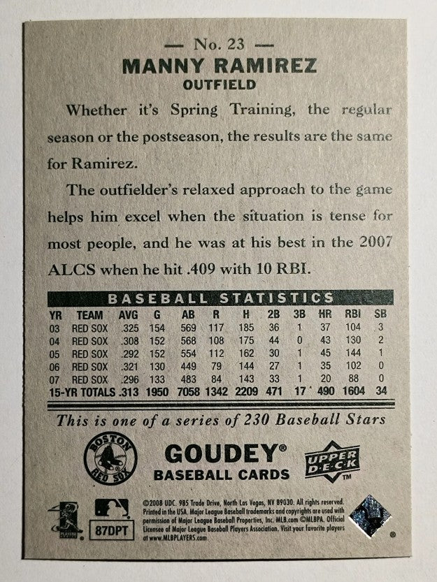 2008 Upper Deck Goudey #23 Manny Ramirez
