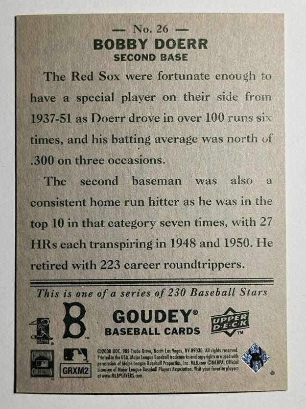 2008 Upper Deck Goudey #26 Bobby Doerr