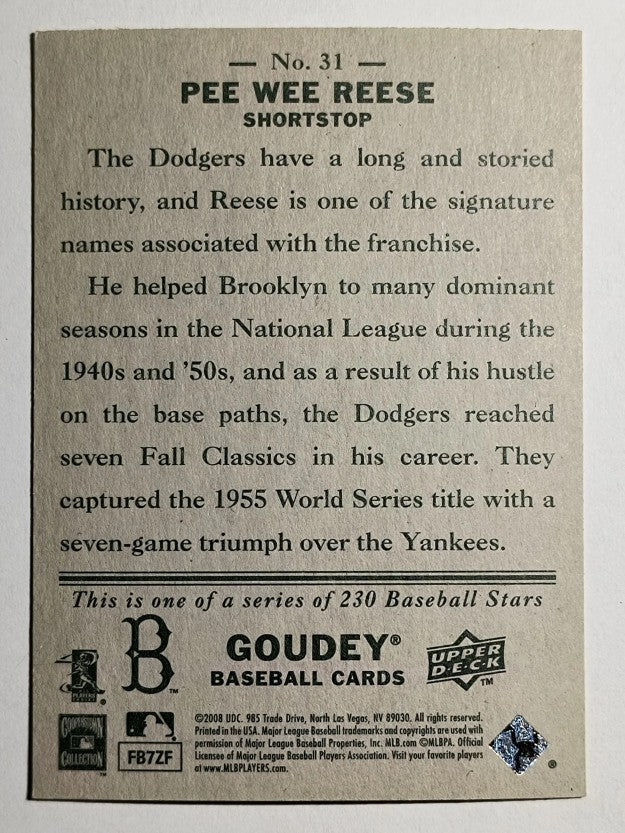 2008 Upper Deck Goudey #31 Pee Wee Reese