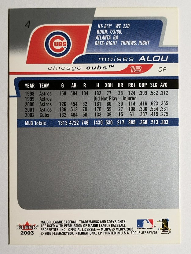 2003 Fleer Focus JE #4 Moises Alou