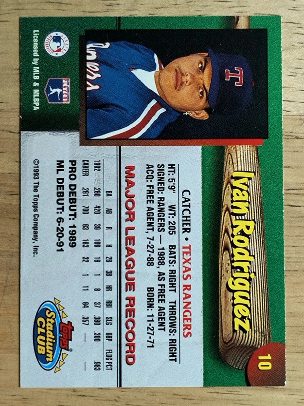 1993 Rangers Stadium Club #10 Ivan Rodriguez