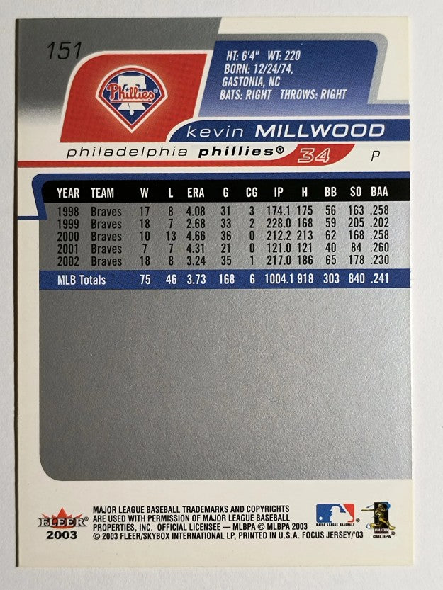 2003 Fleer Focus JE #151 Kevin Millwood