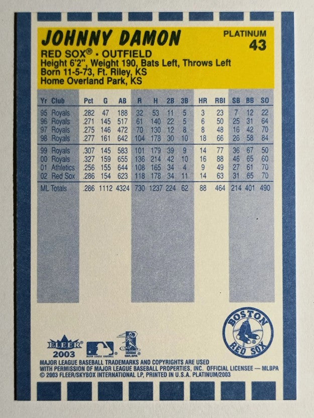 2003 Fleer Platinum #43 Johnny Damon