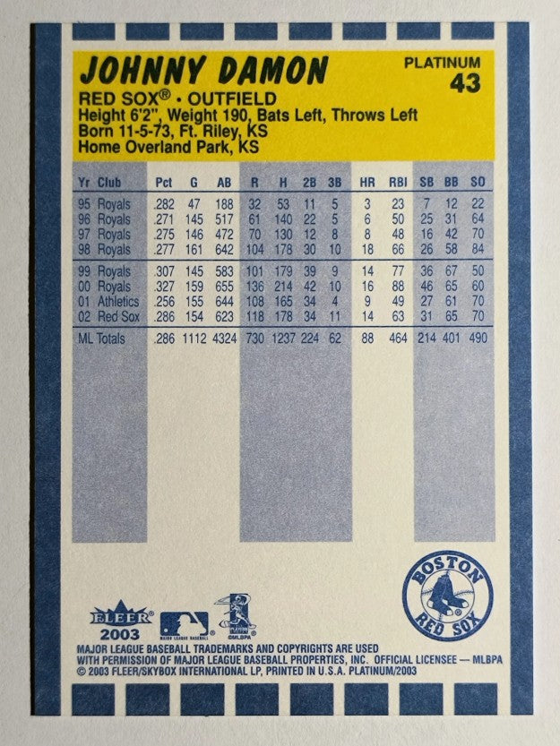 2003 Fleer Platinum #43 Johnny Damon