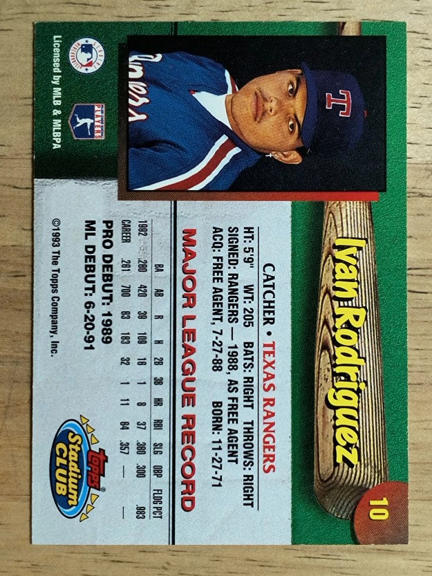 1993 Rangers Stadium Club #10 Ivan Rodriguez