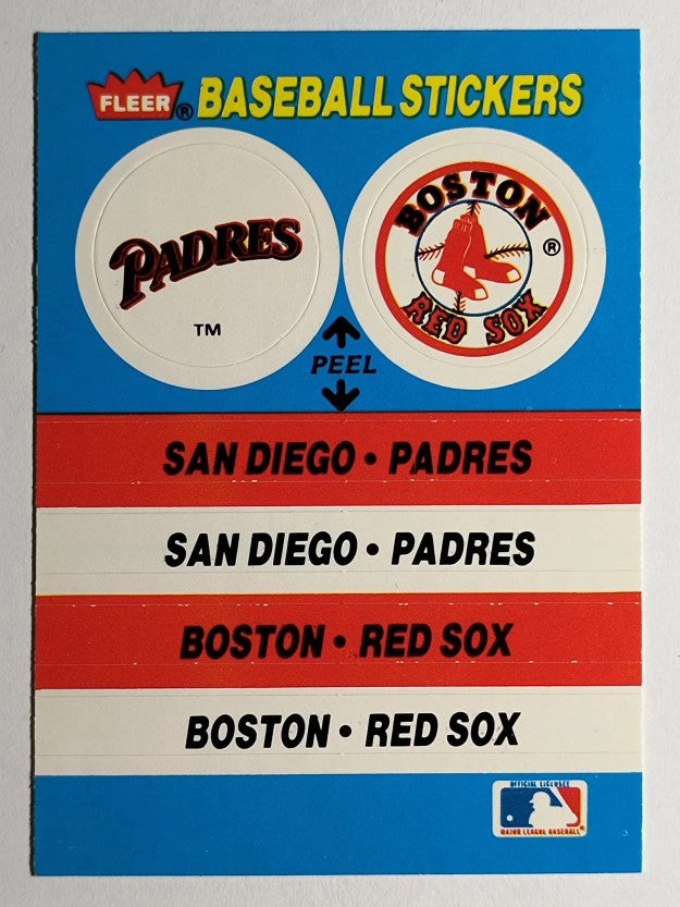 1987 Fleer Team Stickers #42 San Diego Padres/Boston Red Sox