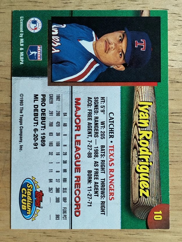 1993 Rangers Stadium Club #10 Ivan Rodriguez