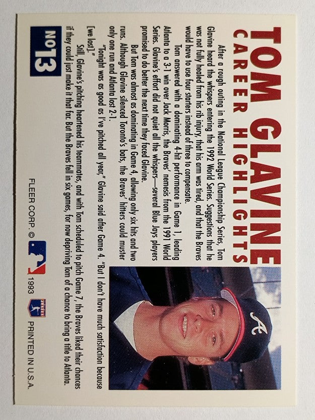 1993 Fleer Glavine #13 Tom Glavine/Send-Off 1