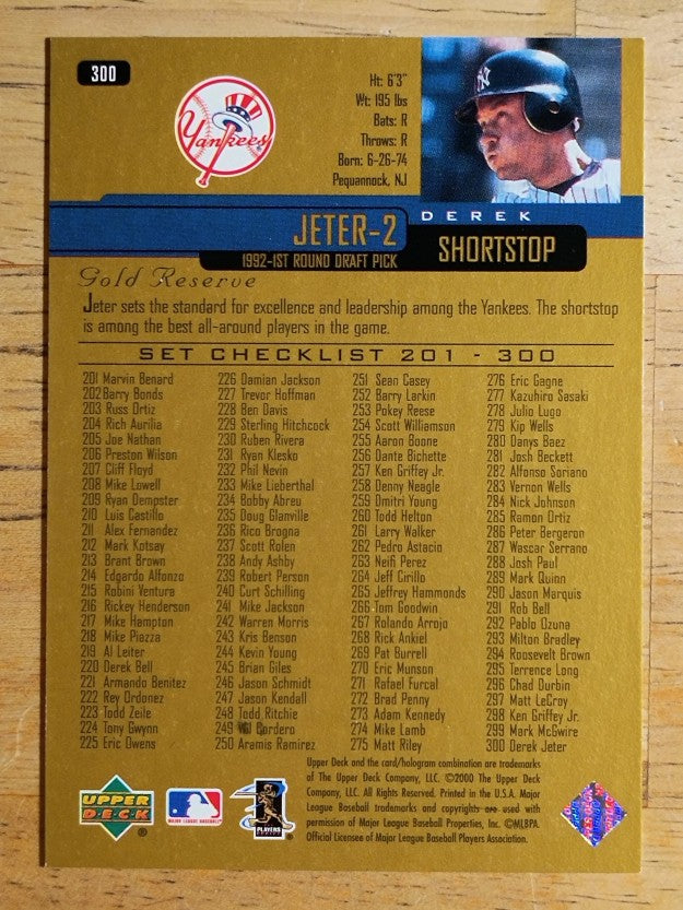 2000 Upper Deck Gold Reserve #300 Derek Jeter CL