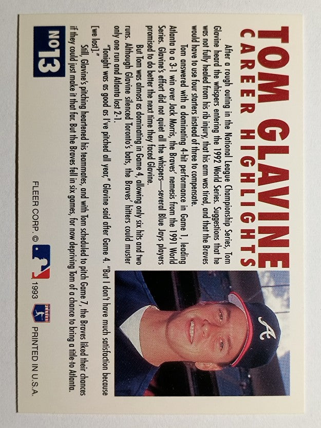 1993 Fleer Glavine #13 Tom Glavine/Send-Off 1