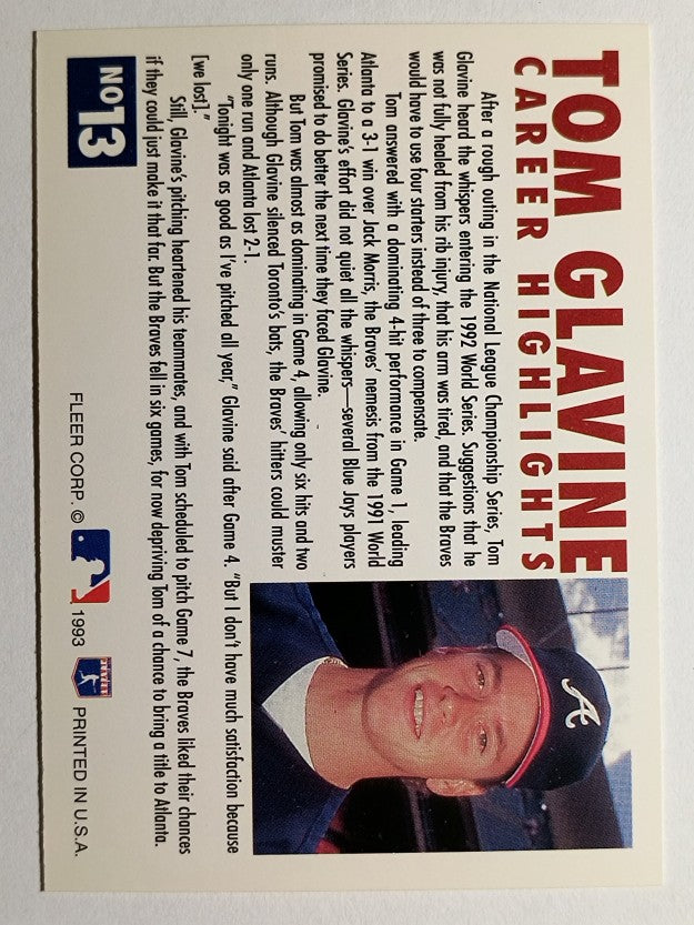 1993 Fleer Glavine #13 Tom Glavine/Send-Off 1