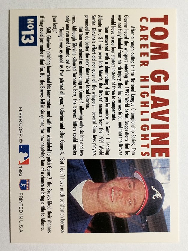 1993 Fleer Glavine #13 Tom Glavine/Send-Off 1