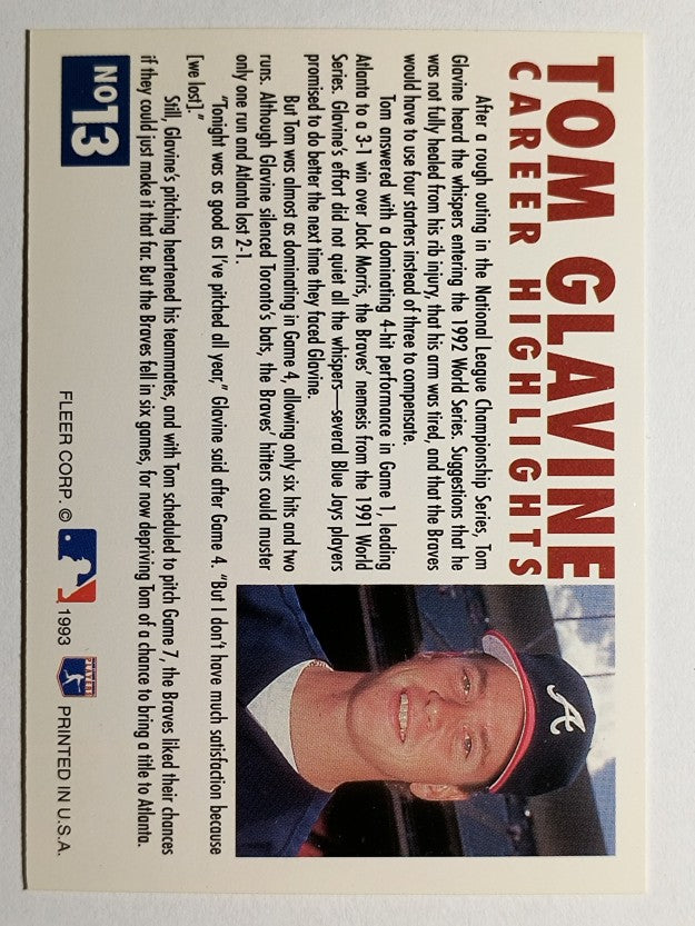 1993 Fleer Glavine #13 Tom Glavine/Send-Off 1