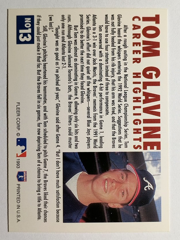 1993 Fleer Glavine #13 Tom Glavine/Send-Off 1