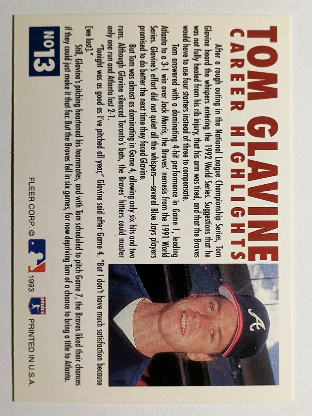 1993 Fleer Glavine #13 Tom Glavine/Send-Off 1