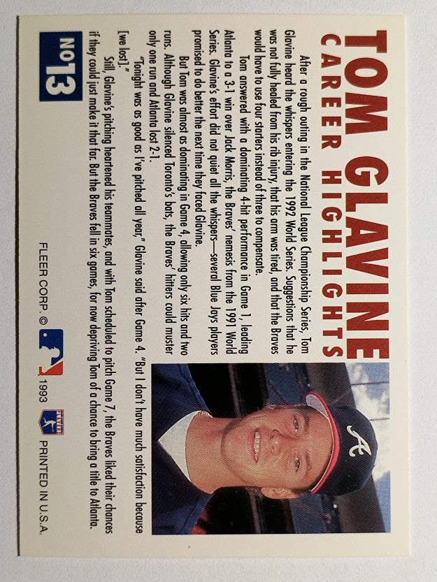 1993 Fleer Glavine #13 Tom Glavine/Send-Off 1 (NM)