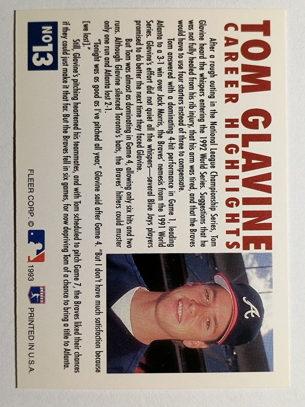1993 Fleer Glavine #13 Tom Glavine/Send-Off 1