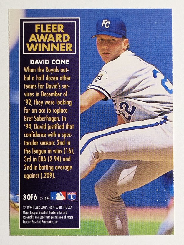 1995 Fleer Award Winners #3 David Cone