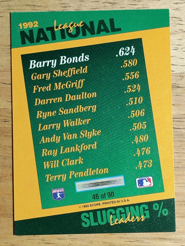 1993 Select Stat Leaders #46 Barry Bonds