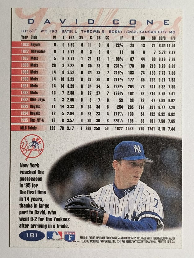 1996 Fleer #181 David Cone