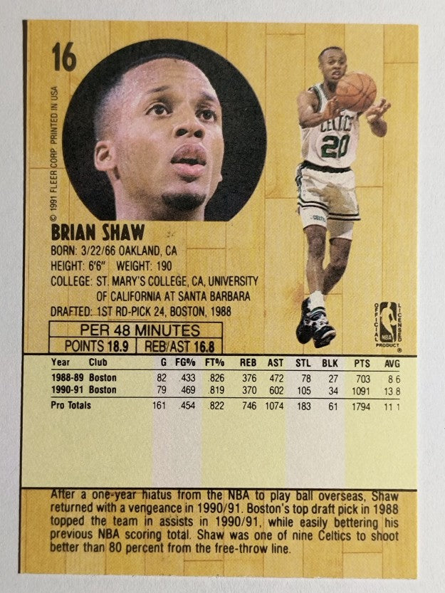 1991-92 Fleer #16 Brian Shaw