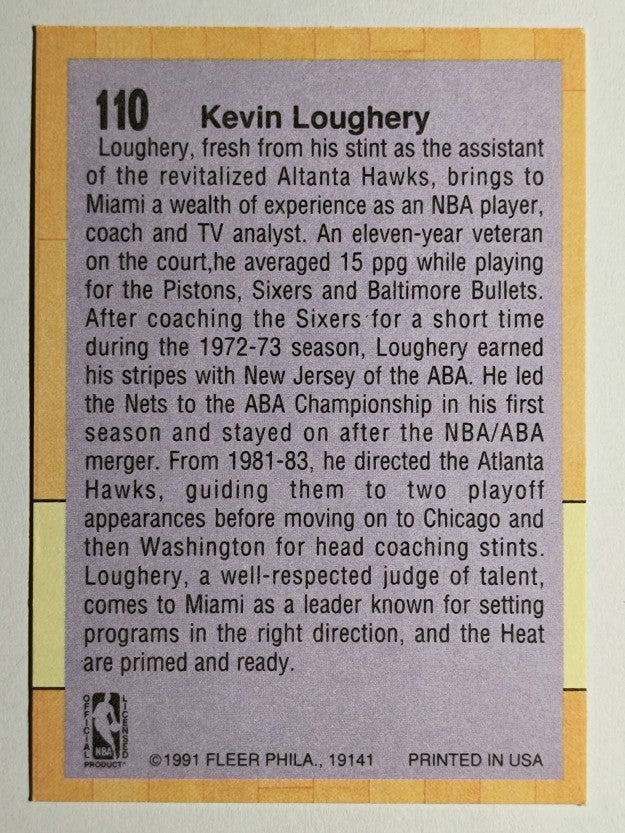 1991-92 Fleer #110 Kevin Loughery CO