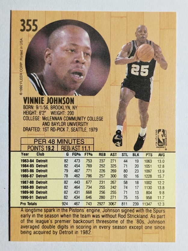 1991-92 Fleer #355 Vinnie Johnson