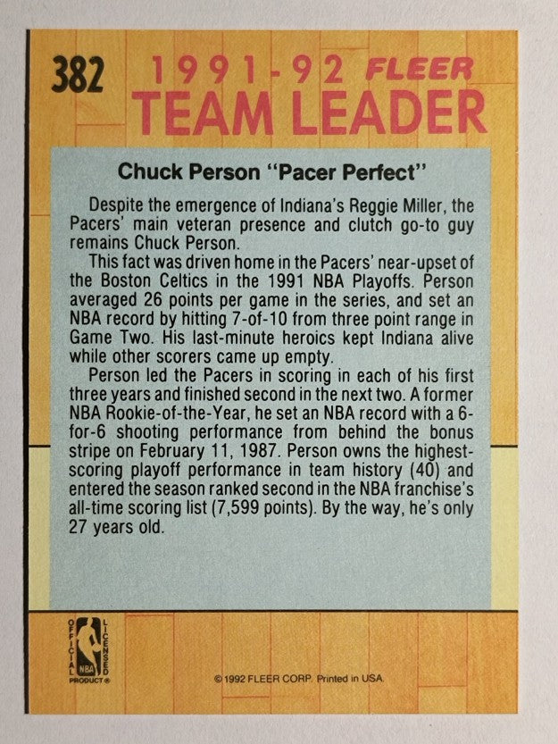 1991-92 Fleer #382 Chuck Person TL