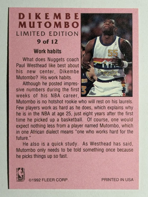 1991-92 Fleer Dikembe Mutombo #9 Dikembe Mutombo/Work Habits