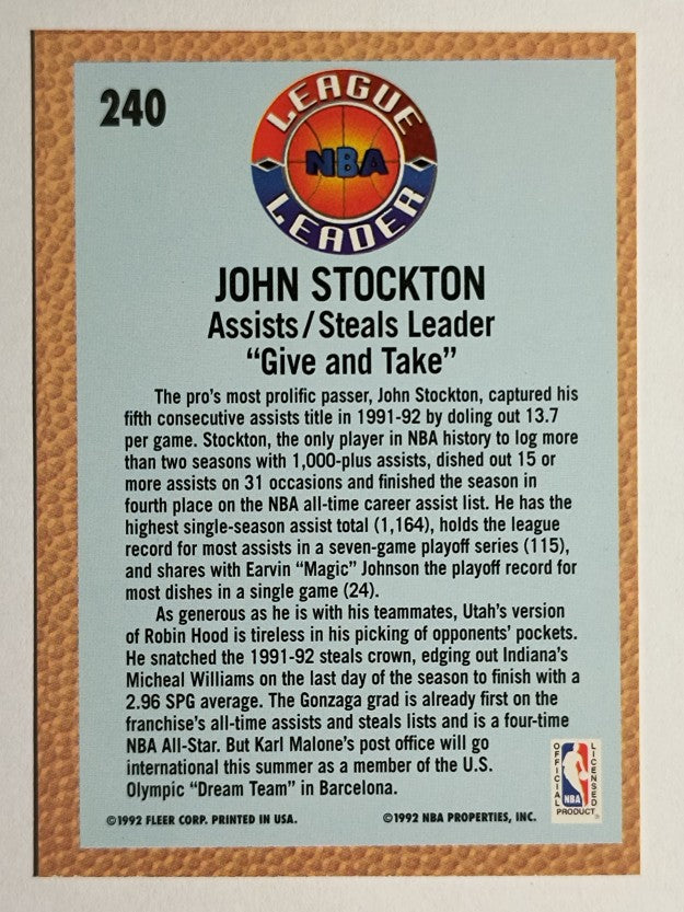 1992-93 Fleer #240 John Stockton LL (NM)