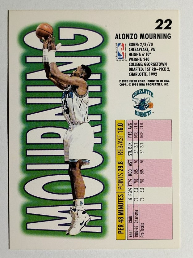 1993-94 Fleer #22 Alonzo Mourning
