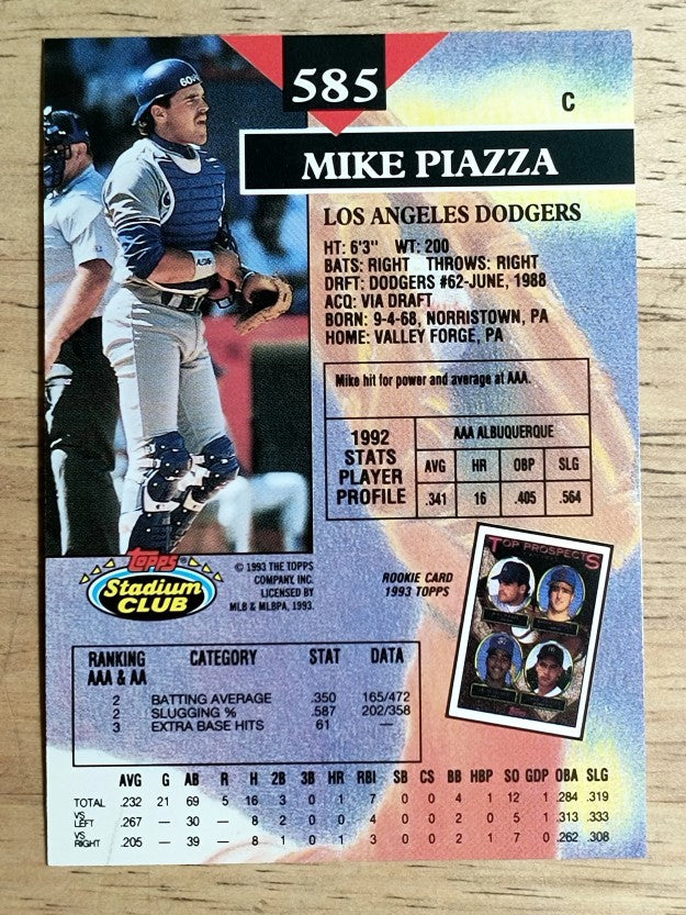 1993 Stadium Club #585 Mike Piazza