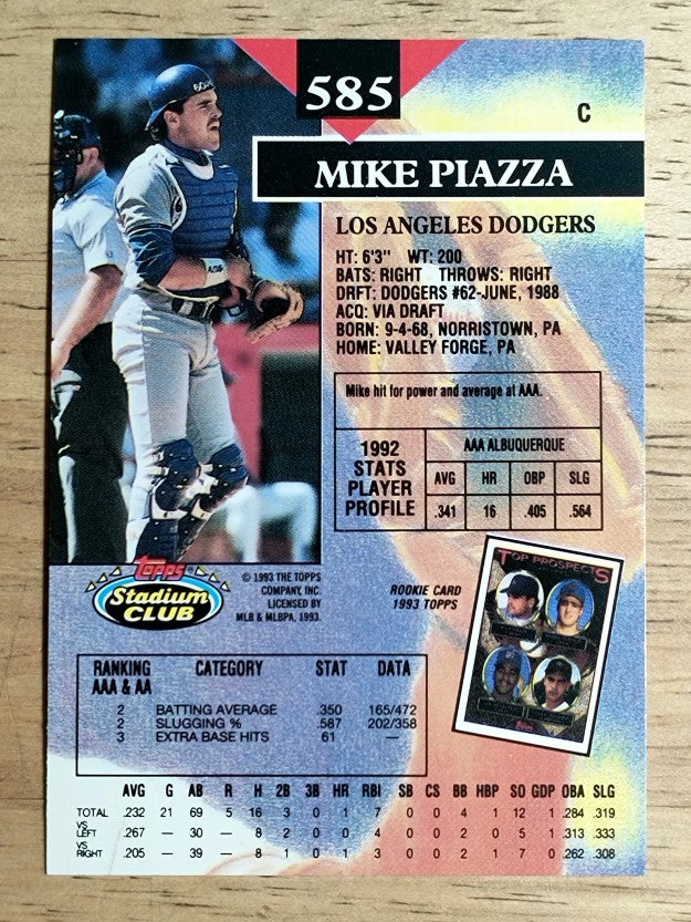1993 Stadium Club #585 Mike Piazza