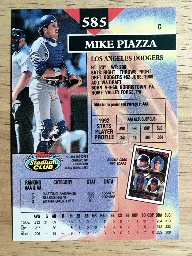 1993 Stadium Club #585 Mike Piazza