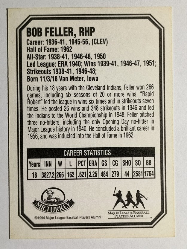1995 Mr. Turkey Baseball Greats #1 Bob Feller