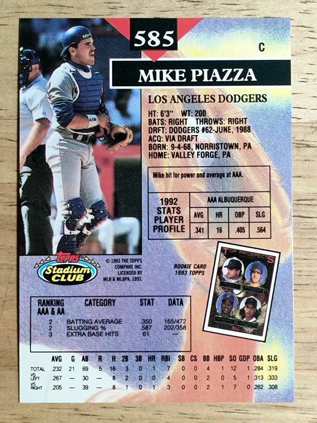 1993 Stadium Club #585 Mike Piazza