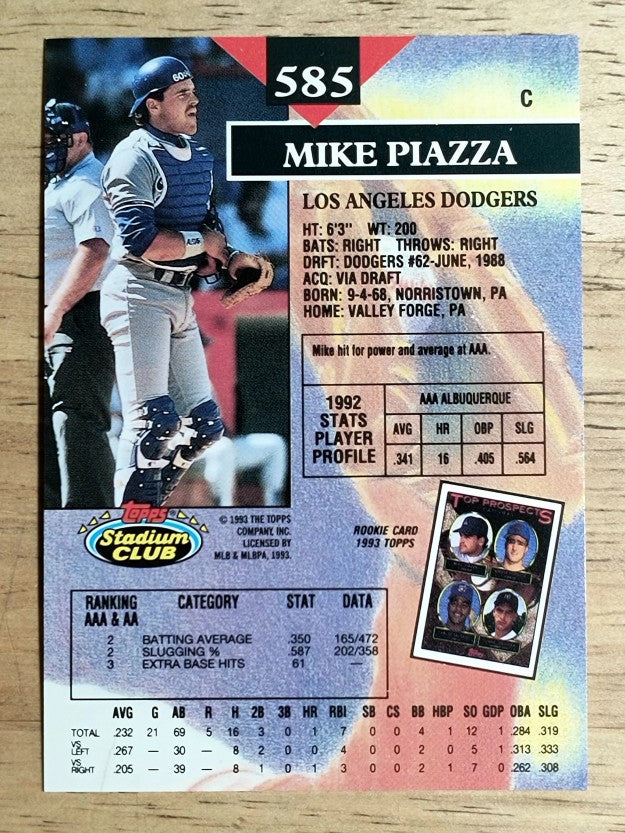 1993 Stadium Club #585 Mike Piazza