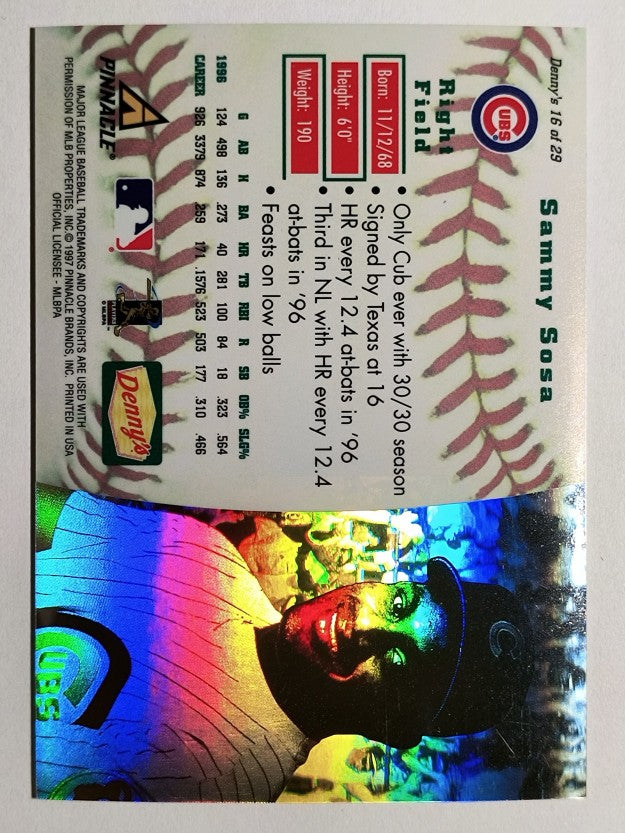1997 Denny's Holograms #16 Sammy Sosa