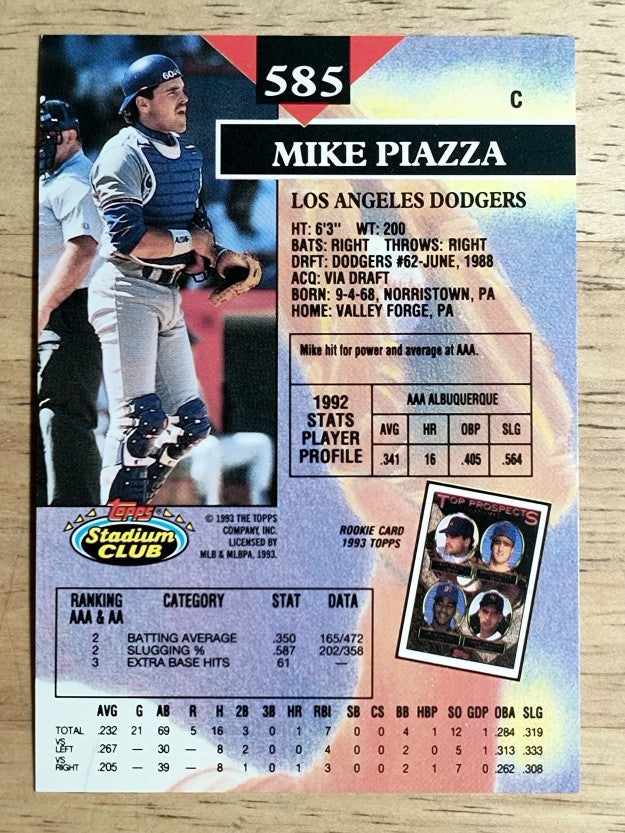 1993 Stadium Club #585 Mike Piazza