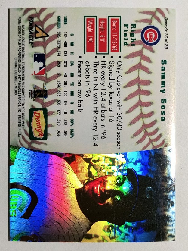 1997 Denny's Holograms #16 Sammy Sosa