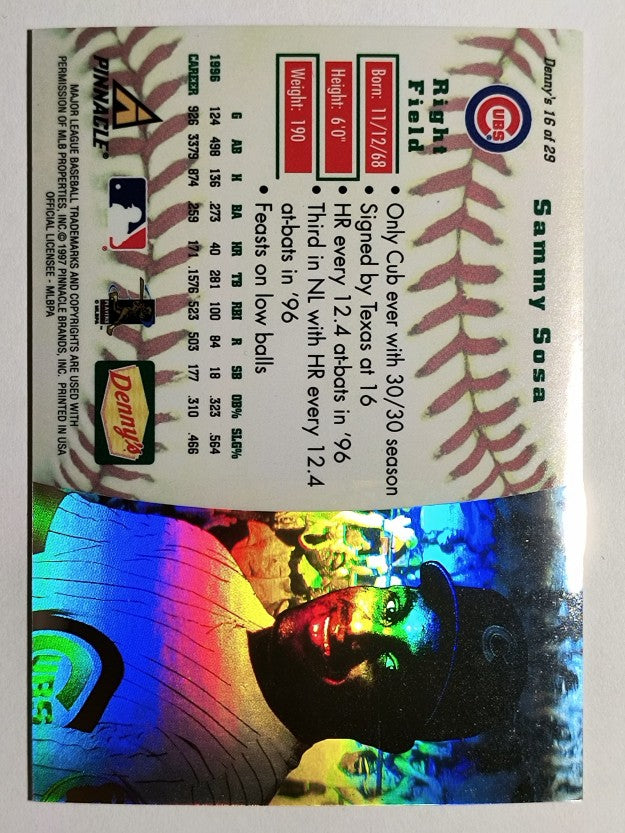 1997 Denny's Holograms #16 Sammy Sosa