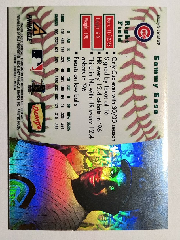 1997 Denny's Holograms #16 Sammy Sosa