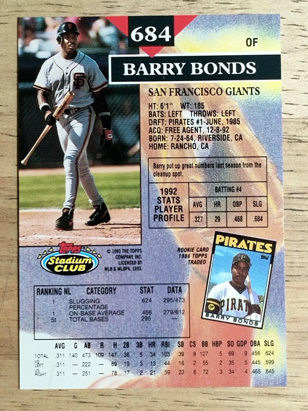 1993 Stadium Club #684 Barry Bonds
