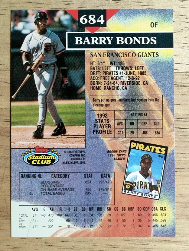 1993 Stadium Club #684 Barry Bonds