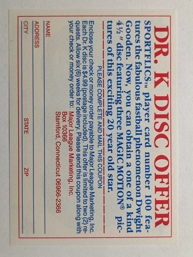1986 Sportflics Magic Motion Offer #NNO Dwight Gooden