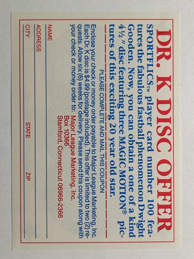 1986 Sportflics Magic Motion Offer #NNO Dwight Gooden