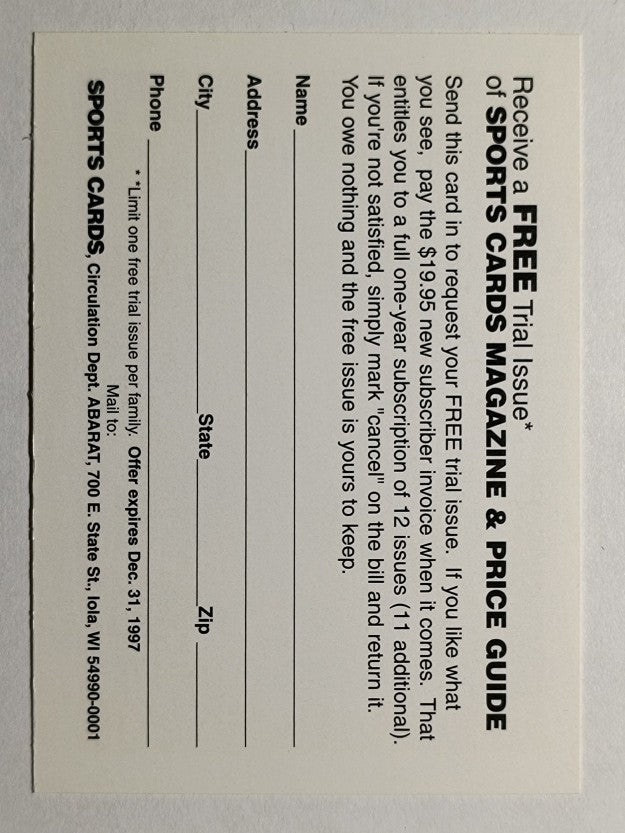 1997 Sports Cards Magazine Order Form Promo #NNO Frank Thomas