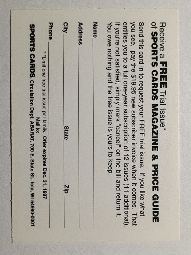1997 Sports Cards Magazine Order Form Promo #NNO Frank Thomas