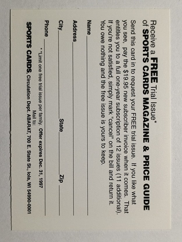 1997 Sports Cards Magazine Order Form Promo #NNO Frank Thomas