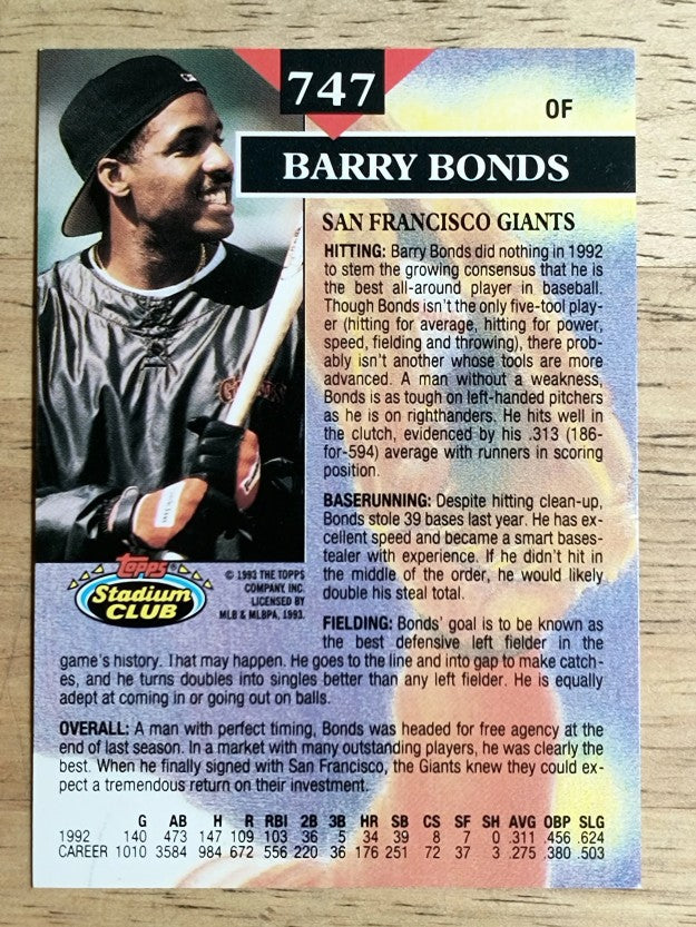 1993 Stadium Club #747 Barry Bonds MC